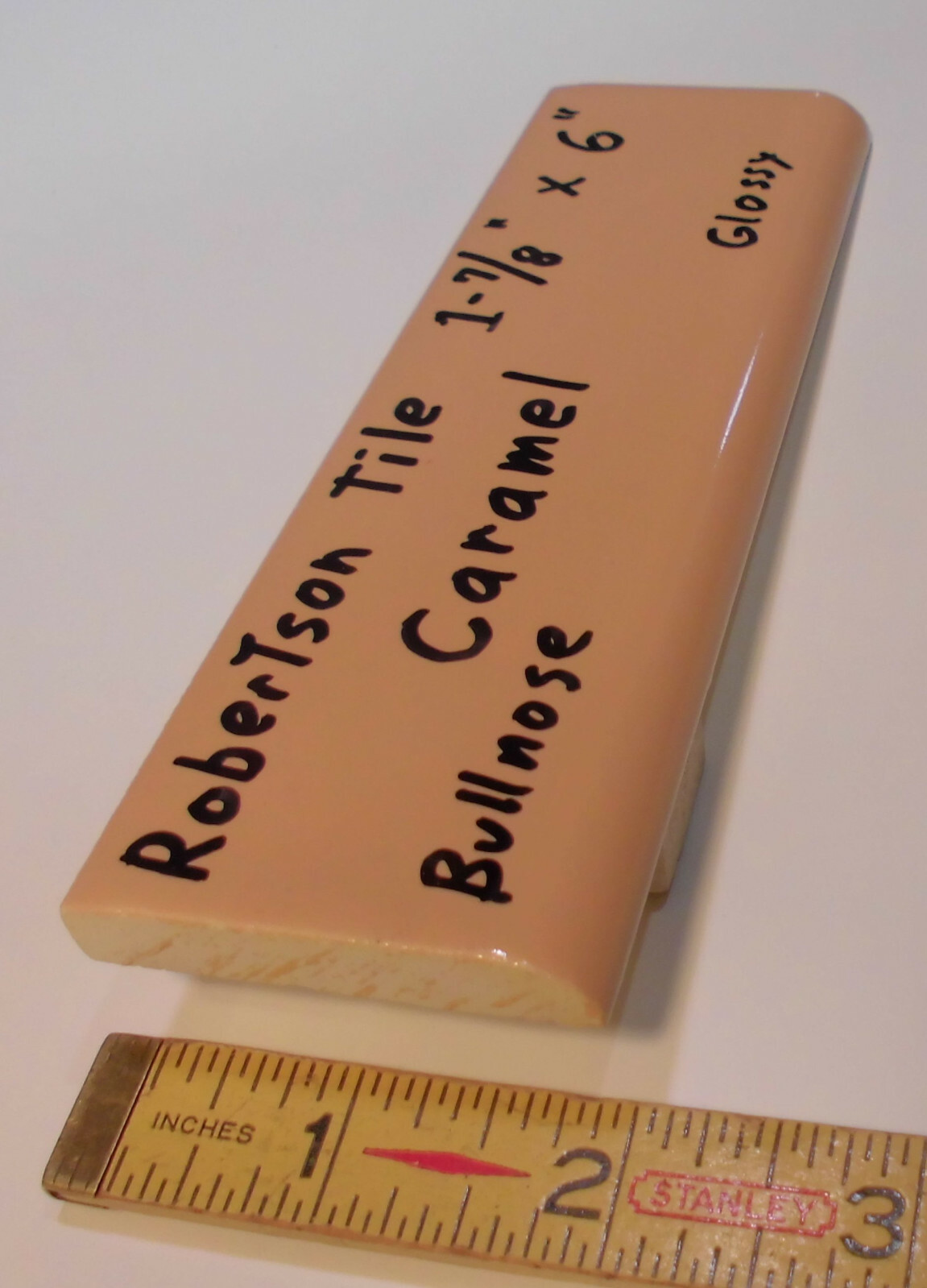1 pc. Glossy *Caramel – Reddest Brown* 2” X 6” Bullnose Ceramic Tile; Robertson
