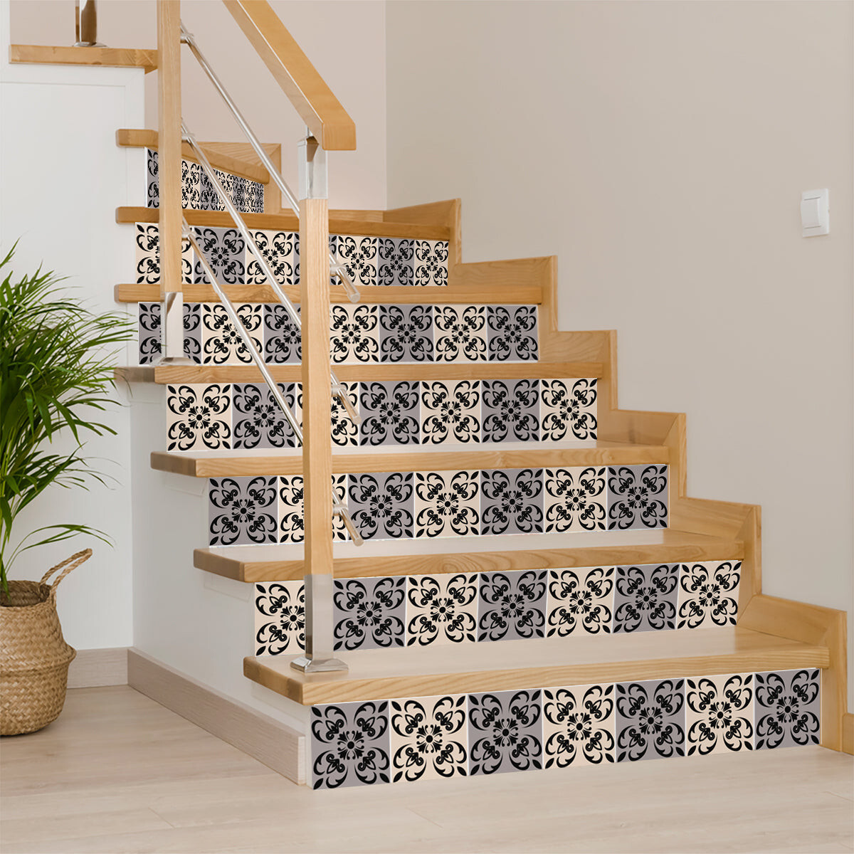 5″ X 5″ Light Grey And Cream Orchid Peel And Stick Removable Tiles