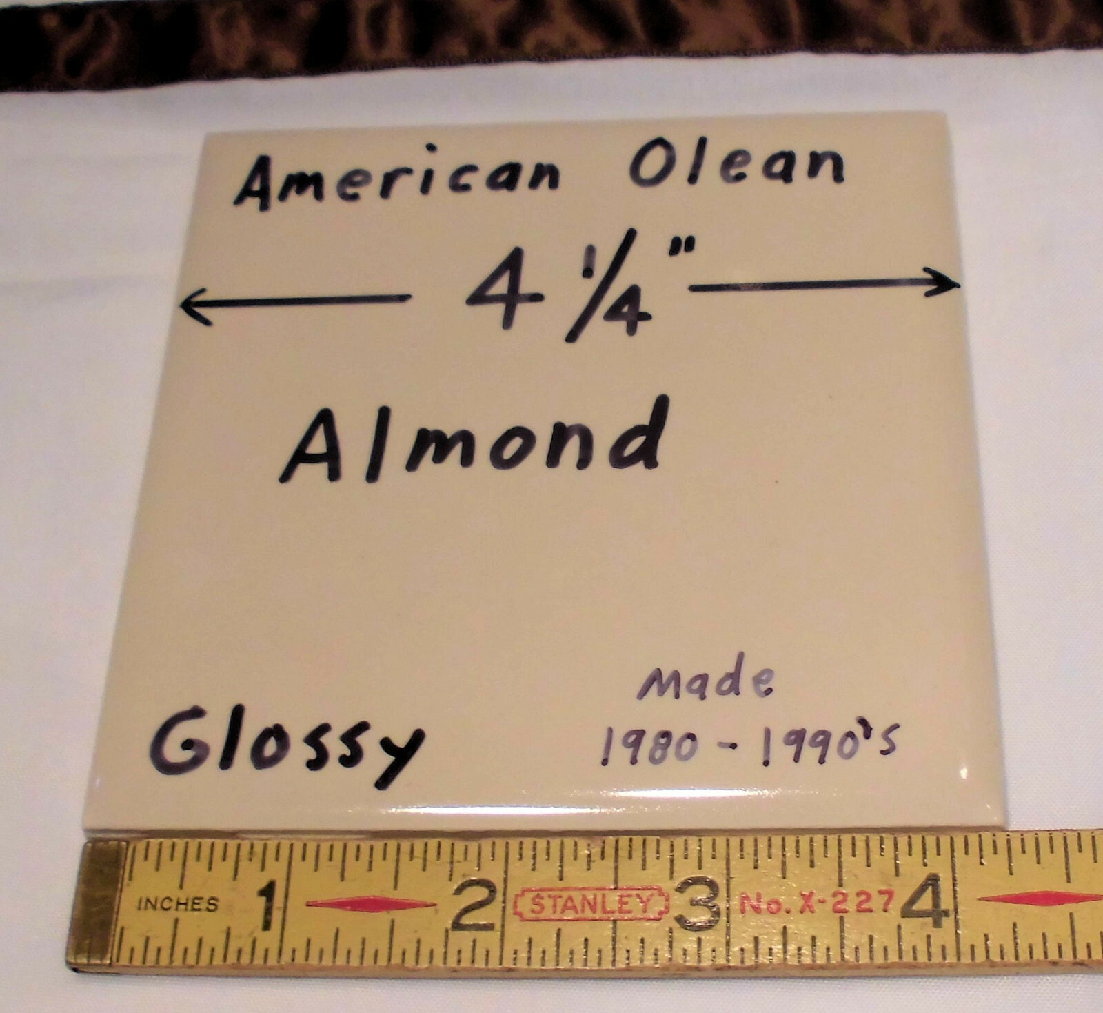 1 pc. Vintage Almond: 4-1/4″ Ceramic Tile by American Olean Co. New Old Stock