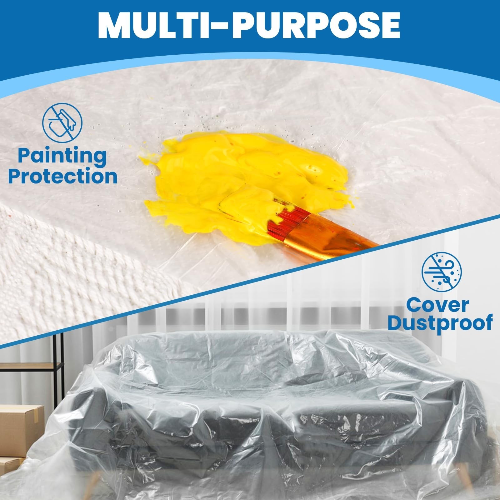 8 Pack Plastic Drop Cloth, 9 x 12 Feet Plastic Sheeting, Painter’s Sheeting &…