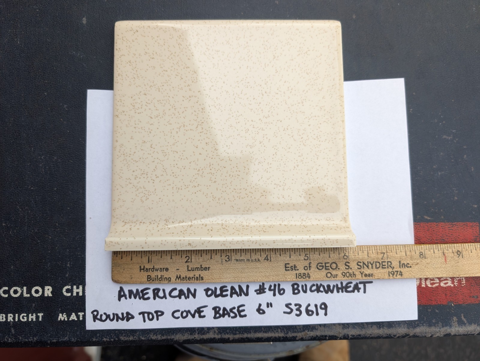 1 pc American Olean Ceramic Tile Round Top Cove Base 6″ S3619 Buckwheat #46 NOS
