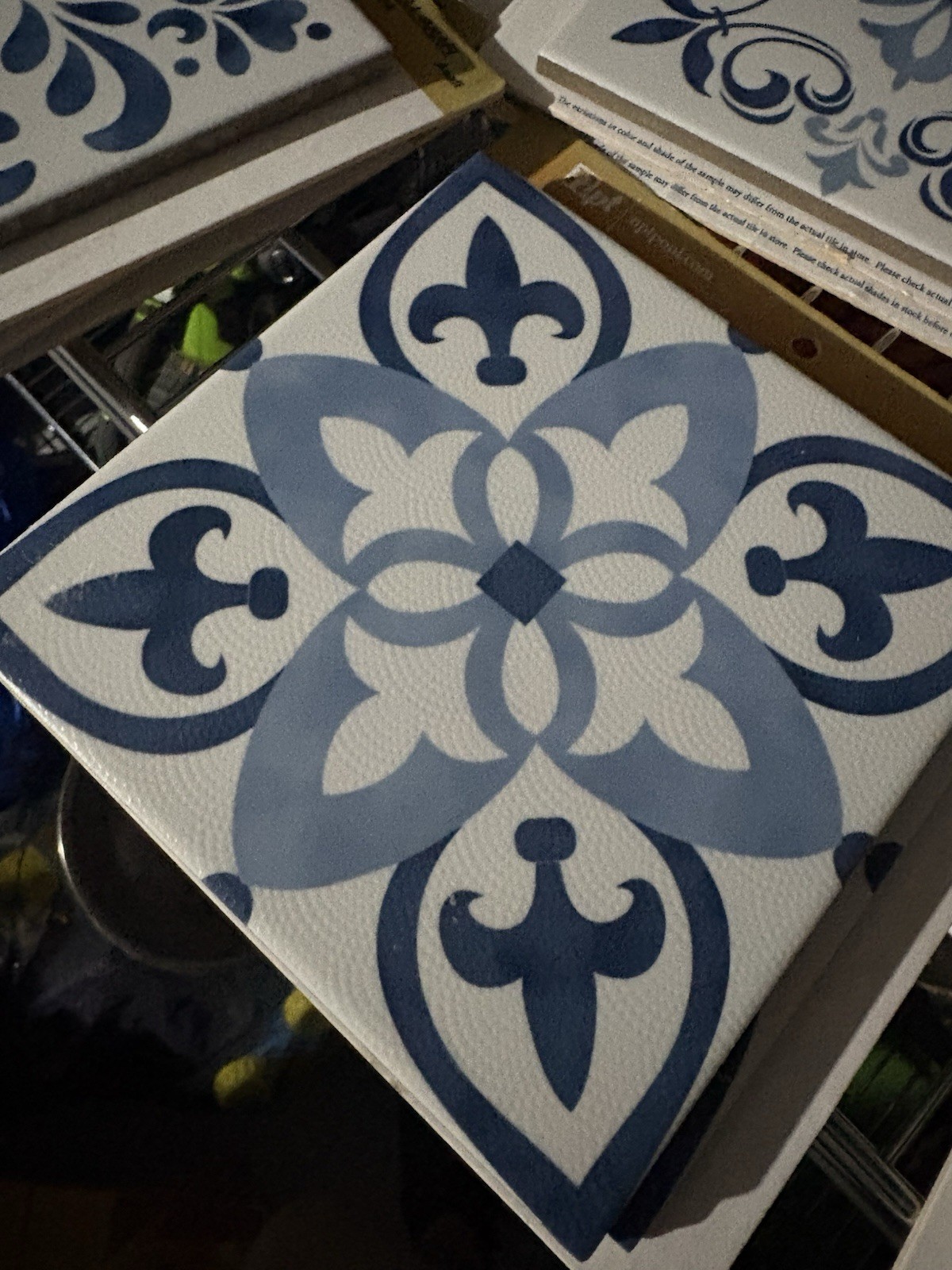 Blue & White Floral Encaustic-Look Square Floor & Wall Tile 8×8 Matte x2