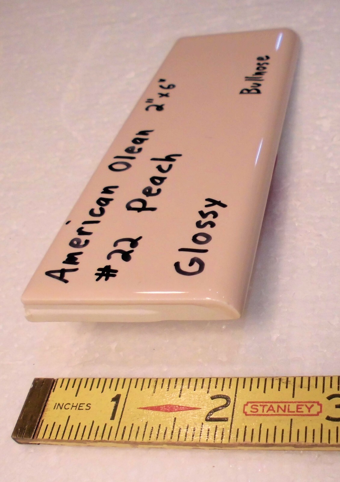 1 pc. *PEACH COLOR* Ceramic Bullnose Tile 2” X 6” By American Olean, NEW STOCK