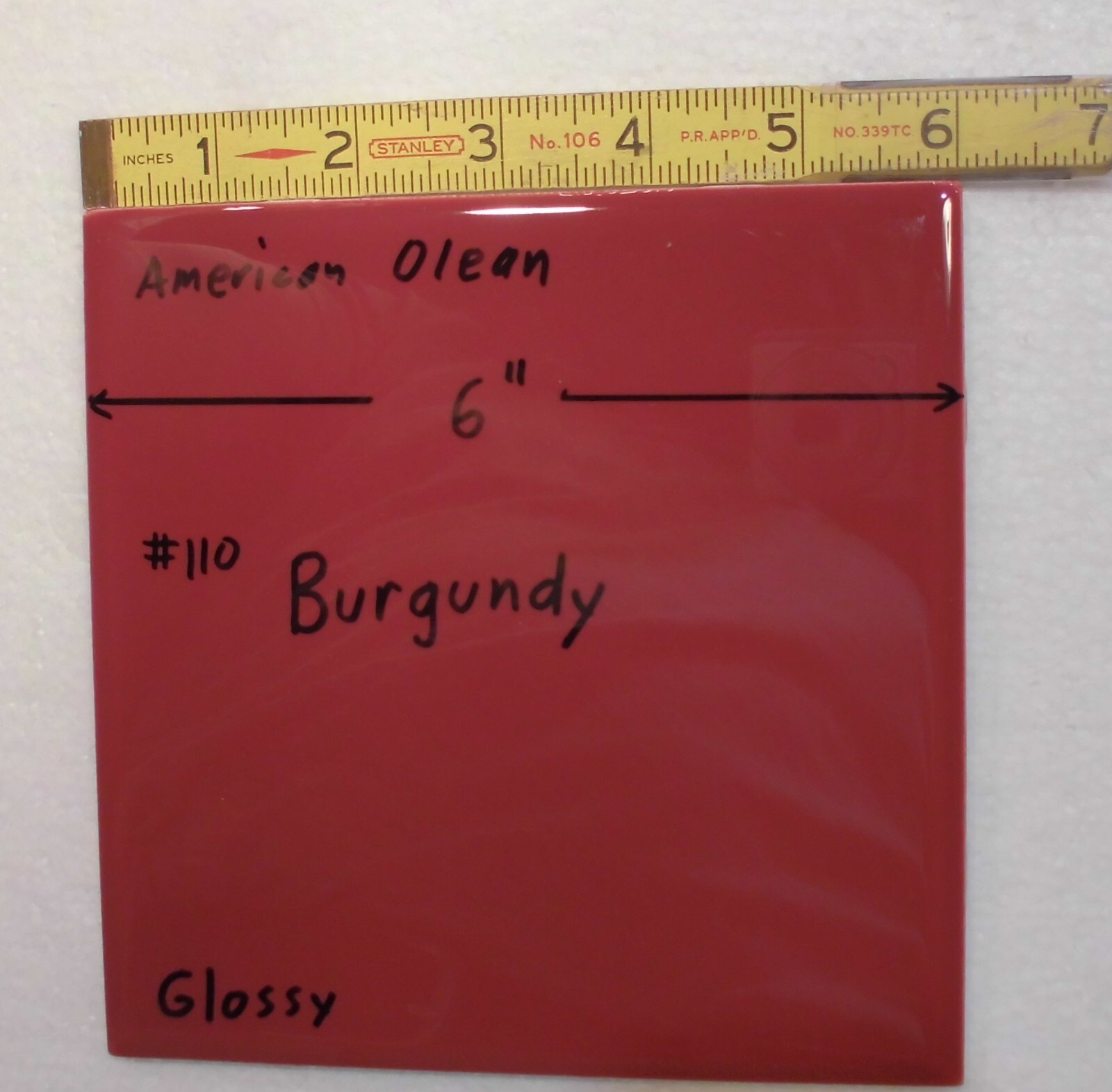 1 pc. Burgundy: 6″ X 6″ Glossy Ceramic Tile by American Olean Co. New Stock