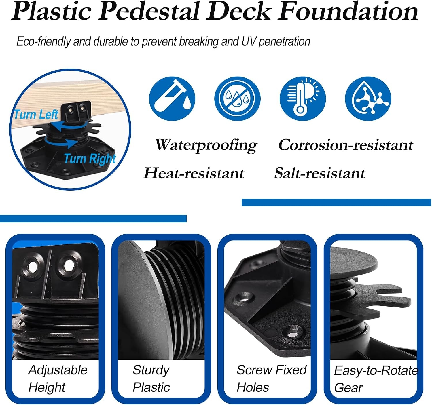 30 PCS Adjustable Plastic Pedestal Paver, Heavy Duty Deck Blocks Foundation Base