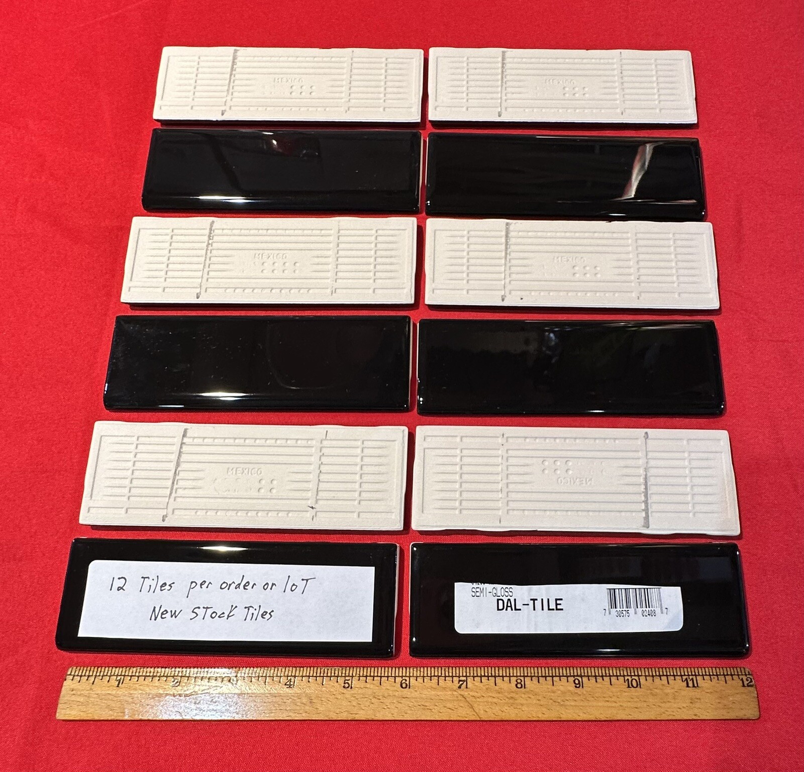 12 pcs. Daltile Gloss Black #K-111… 2″ X 6″ Bullnose Ceramic Tiles, Mint