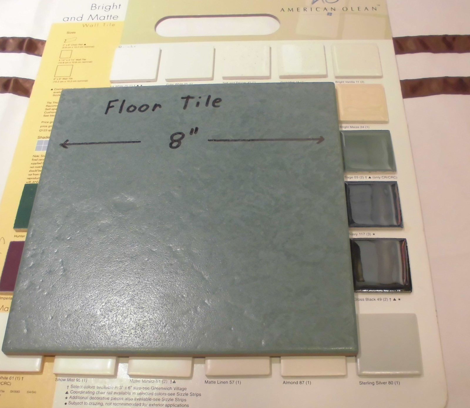 1 pc. *Green-Blue-Sage* Ceramic / Porcelain Floor Tile 8″ X 8″ rough textured