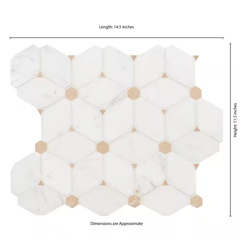 Cecily Creme 11 In. X 12 In. X 0.38 In. Polished Marble Mesh-Mounted Mosaic Floo