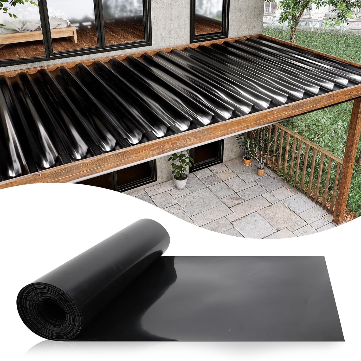 1PCS 50FT Black under Deck Drainage System Trough HDPE Waterproofing Membrane Fi