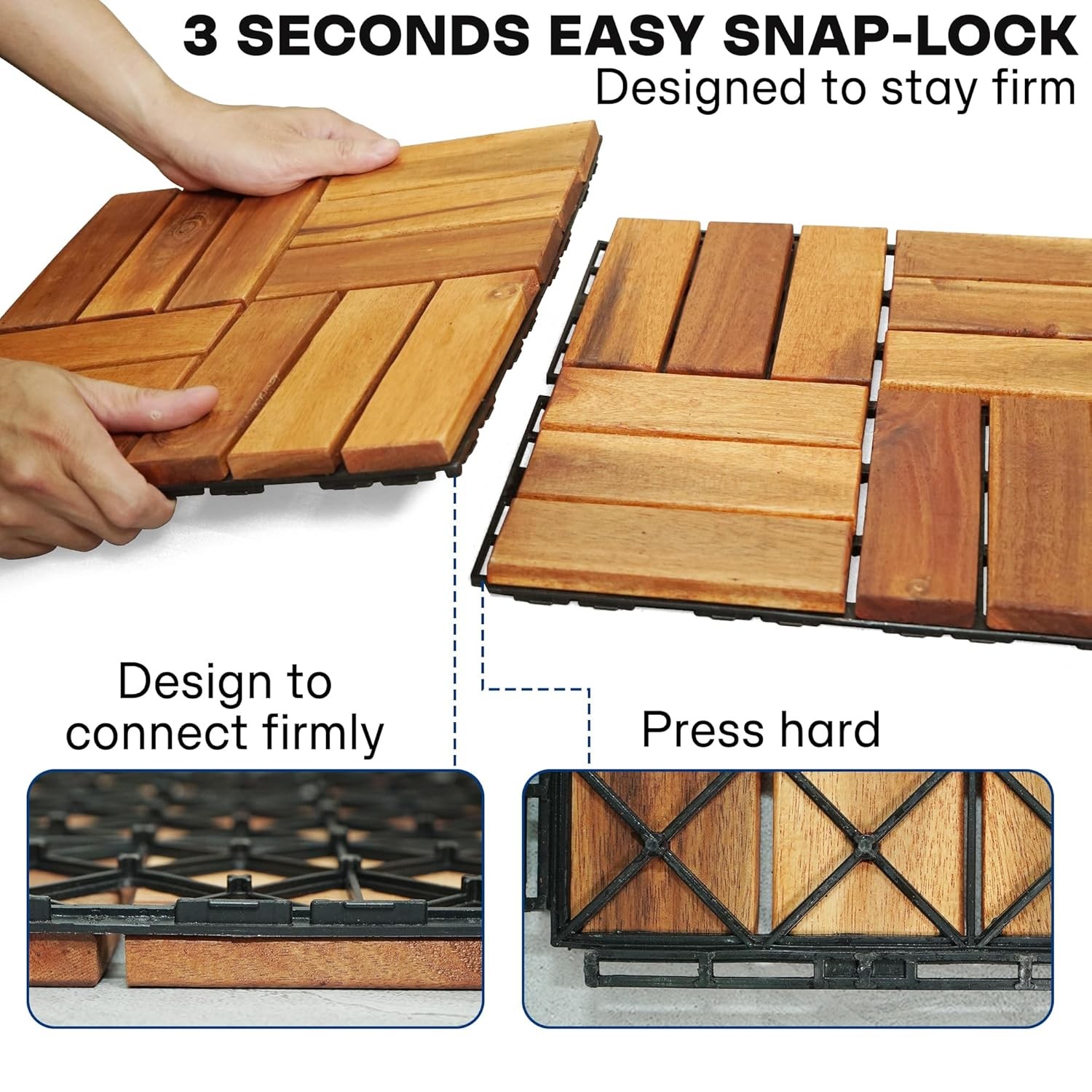 Wood Interlocking Deck Tiles 12×12 Indoor Outdoor Flooring Tiles Natural