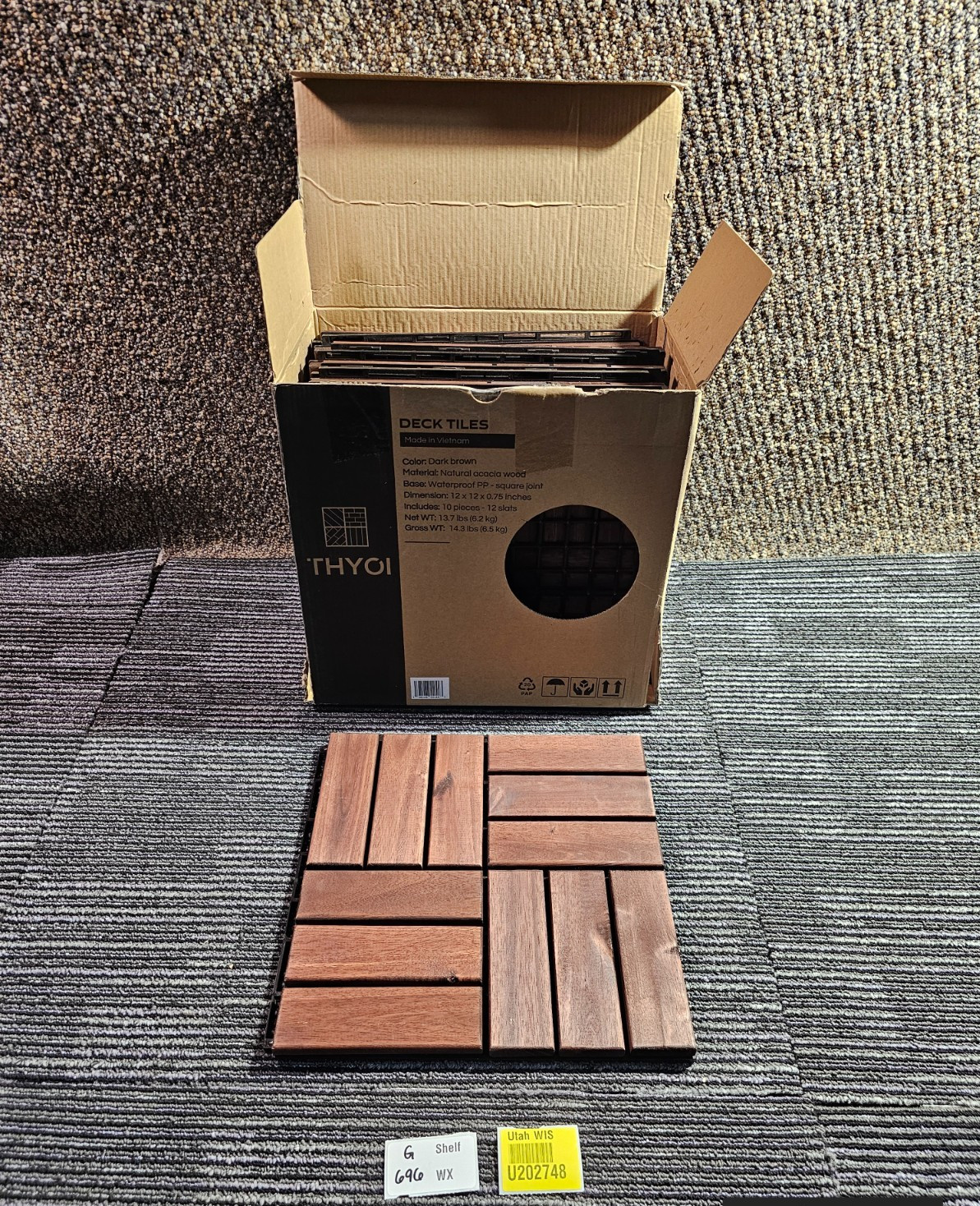(QTY 10) THYOI Deck Tiles, Patio Flooring 12″ x 12″ Waterproof Acacia Wood Tiles