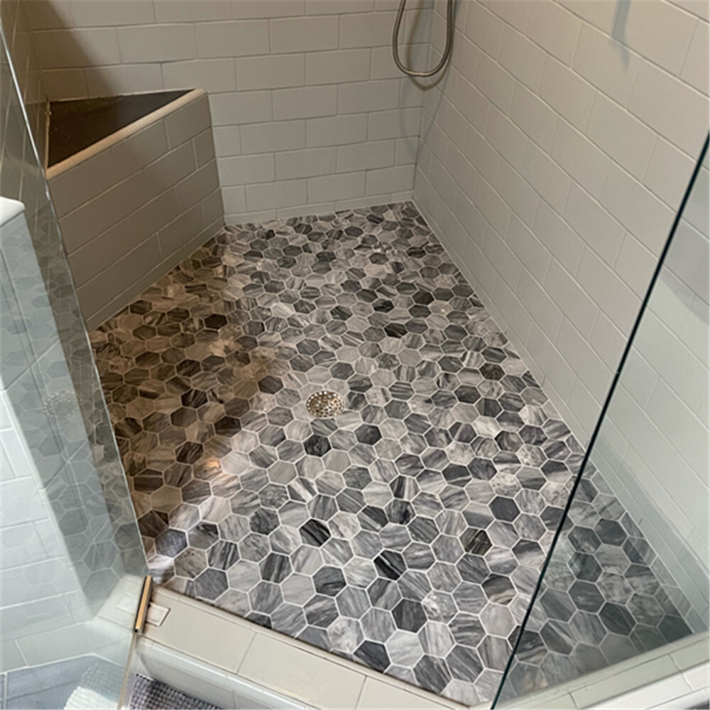 K33XP Bardiglio Gray Dark Grey Marble 3 inch Hexagon Mosaic Tile Polished