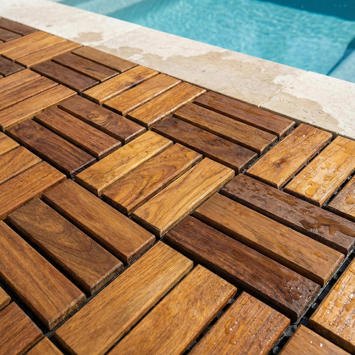 BARE-WF2009 Solid Teak Wood Interlocking Flooring Tiles (Pack of 10), 12″ X 12″,