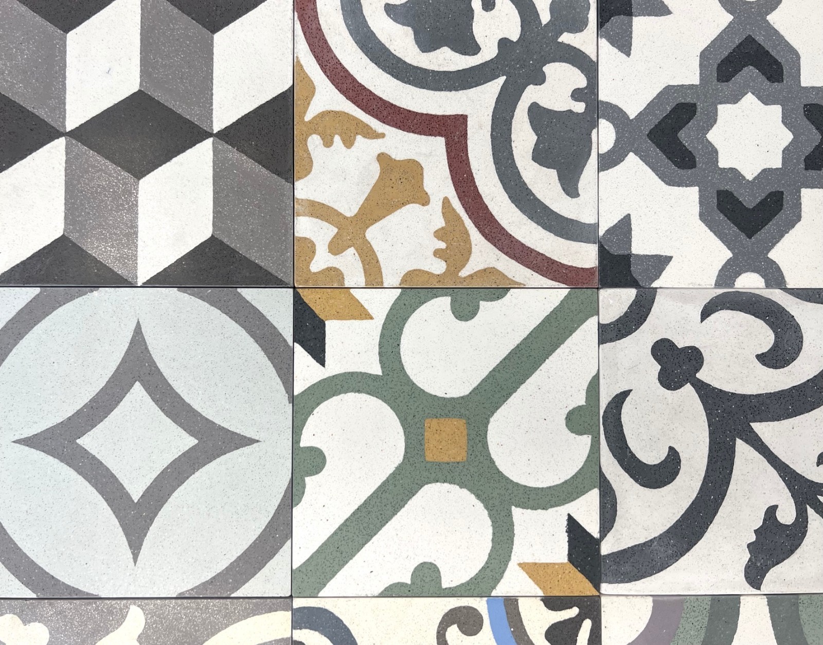 Patchwork 8×8 Geometric Handcrafted Encaustic Cement Floor Field Tile (BOX OF 9)