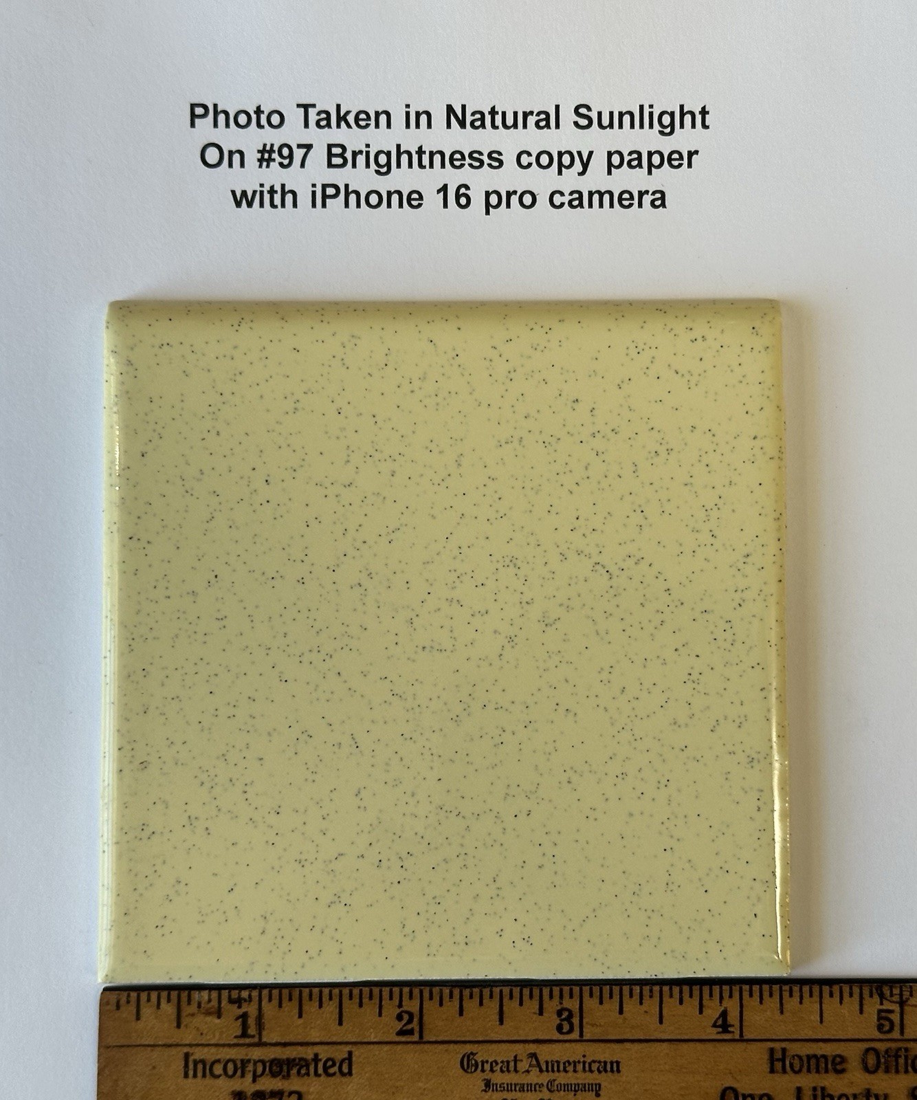 1 pc. Speckled Yellow Color: 4-1/4″ Glossy Ceramic Bullnose Tile, by Oxford Co.