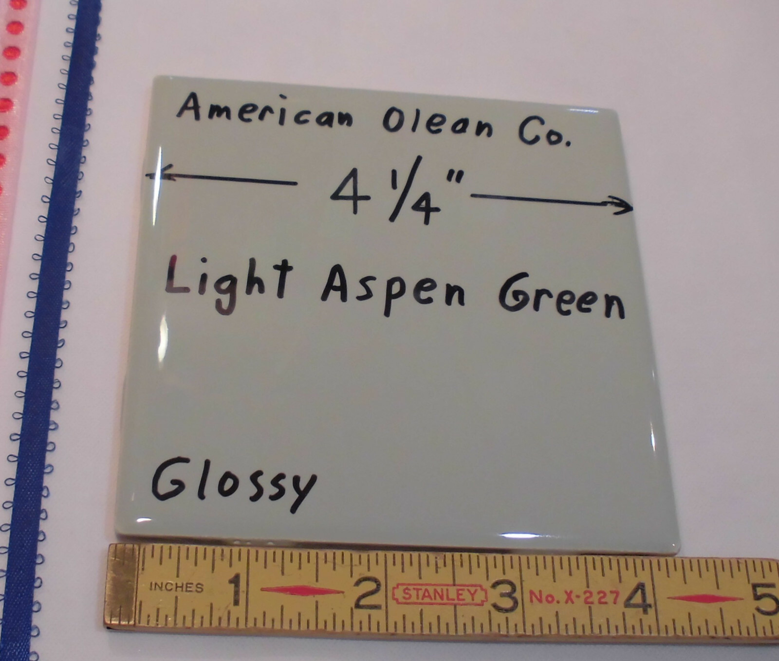 1 pc. Light Aspen-green-gray* Glossy Ceramic Tile #21 by American Olean 4-1/4″