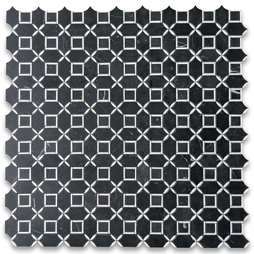 N9K5XH Nero Marquina Black Marble Geometric Flower Star Grid Marble Honed