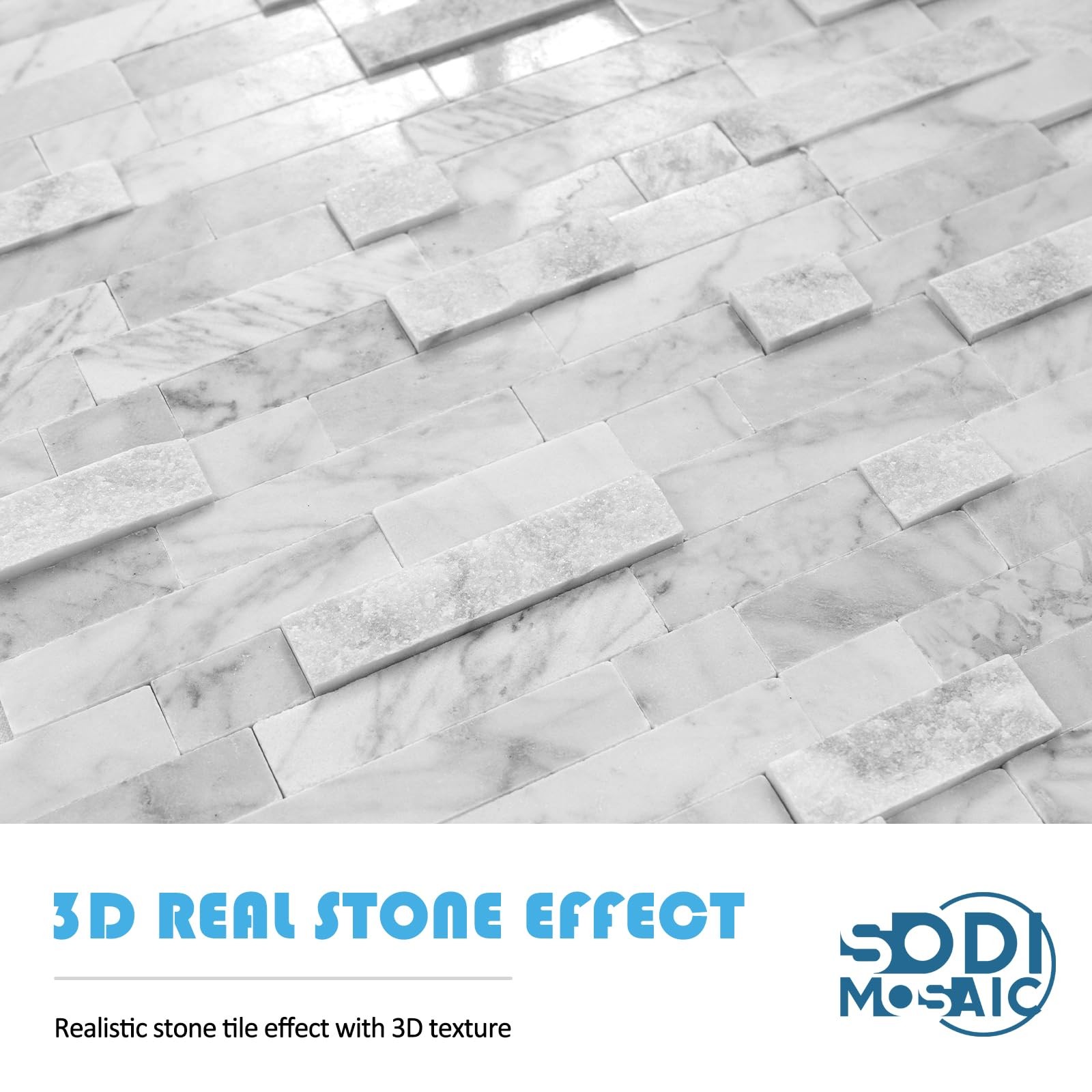 Grout-Free Natural Stone Peel and Stick Backsplash – 5 Sheets 3D Textured Gra…