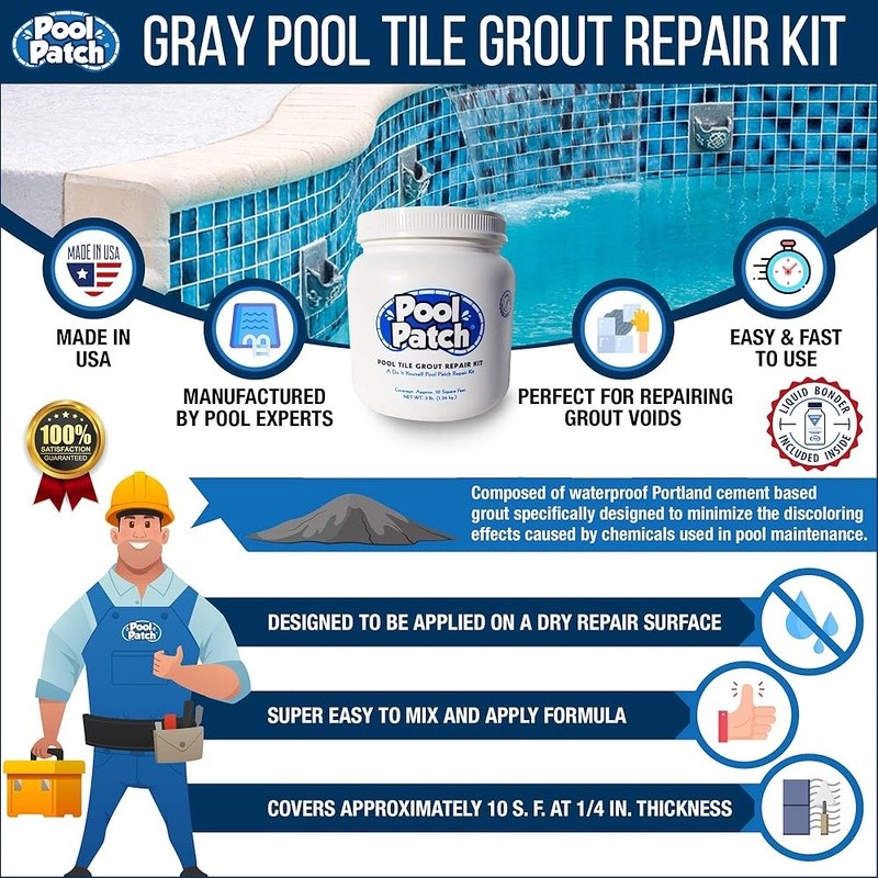 Gray Pool Tile Grout Repair Kit Fast Setting Waterproof Easy Mix Durable New