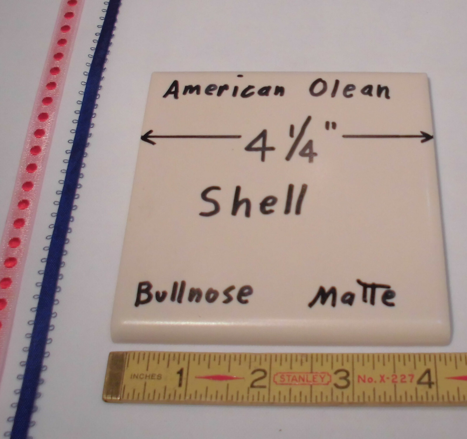 1 pc. Shell; Bullnose Matte Ceramic Tile; American Olean Co. 4-1/4″ Hint of Pink