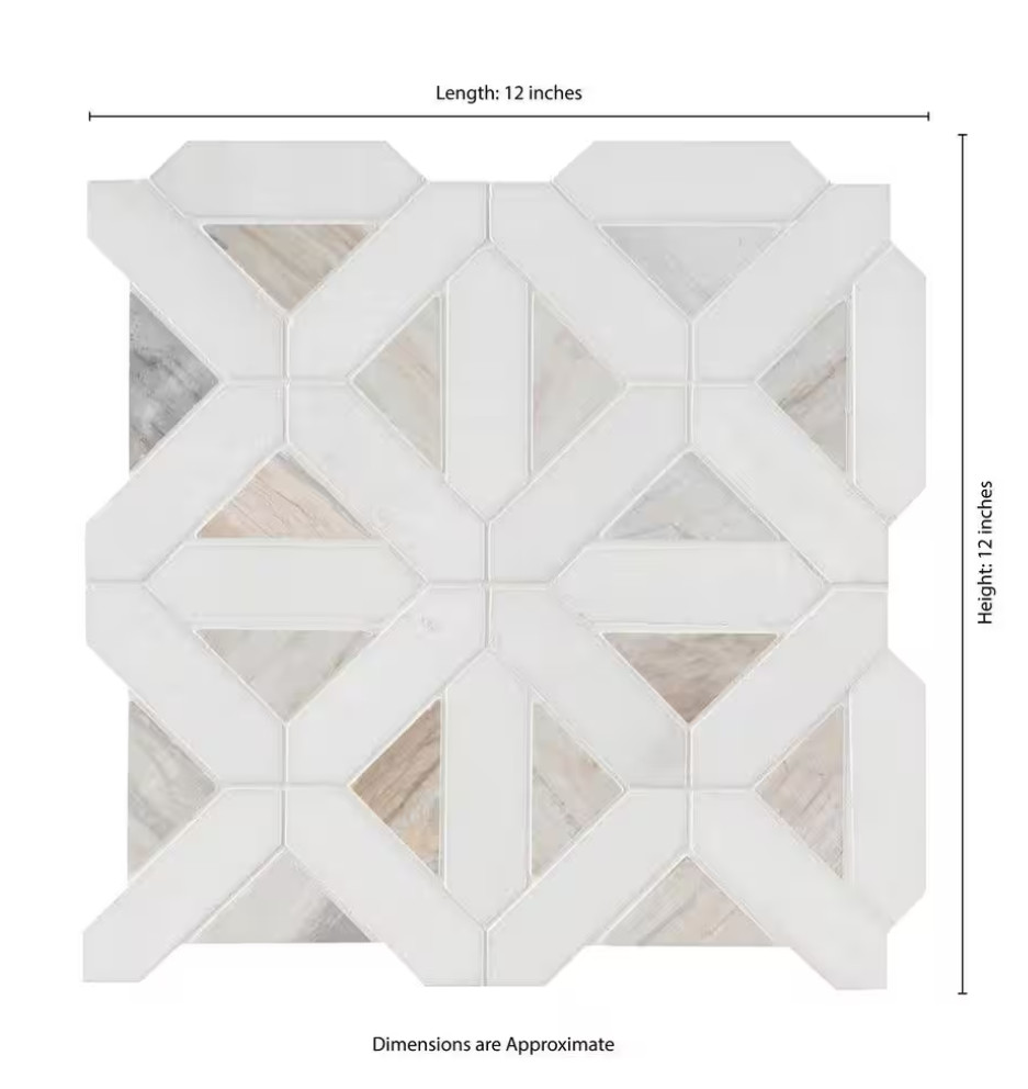 MSI Angora Geometric Pattern 12″ x 12″ Polished MarbleMosaic Tile(10 sq ft/Case)