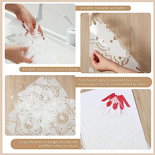 4 Pieces Reusable Tile Stencil 12 x 12 Inches Wall Templates Tile Trendy Style