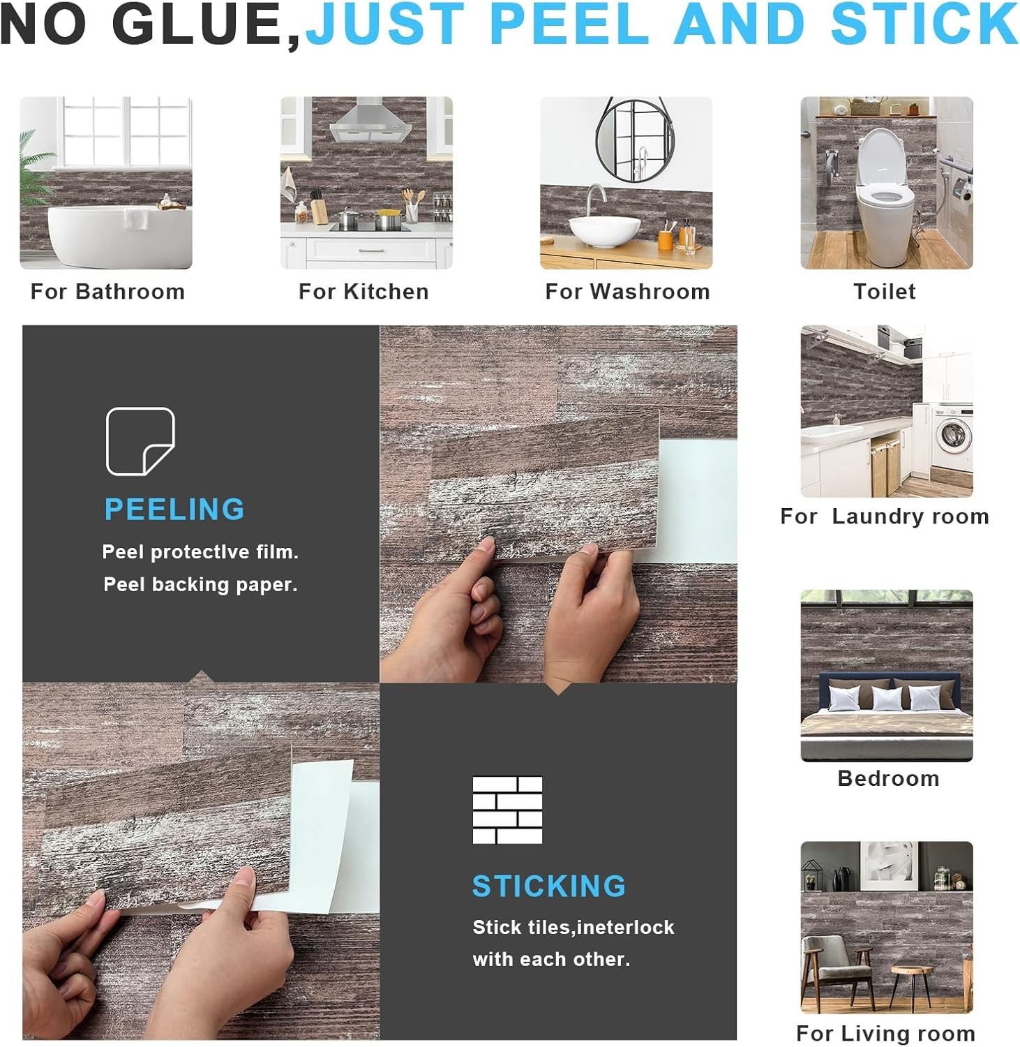 Peel and Stick Backsplash Wall Tile 32-Pack 4×8 Inch PVC Distressed Wood