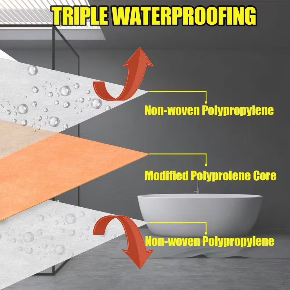 Waterproof Membrane for Shower 108 Sq. Ft. Polyethylene Fabric Roll 19.7 Mil Thi