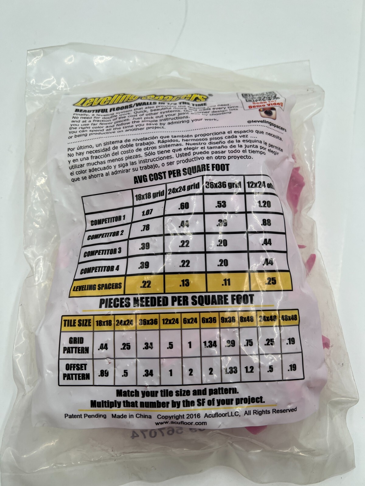 2 Bag Of 50 Acufloor Leveling Spacers 9999-567074 1/32″ Leveler in Pink, Plastic
