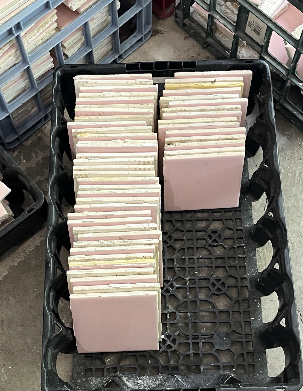 Vtg Lot 100’s-PINK Mosaic Tile USA Company-4 3/8″ Square Ceramic-Reclaimed-Ohio