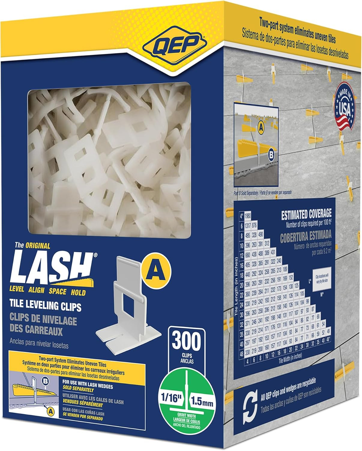 LASH Tile Leveling System, Part A, Clips for 1/16″ Grout (300 Pack), White