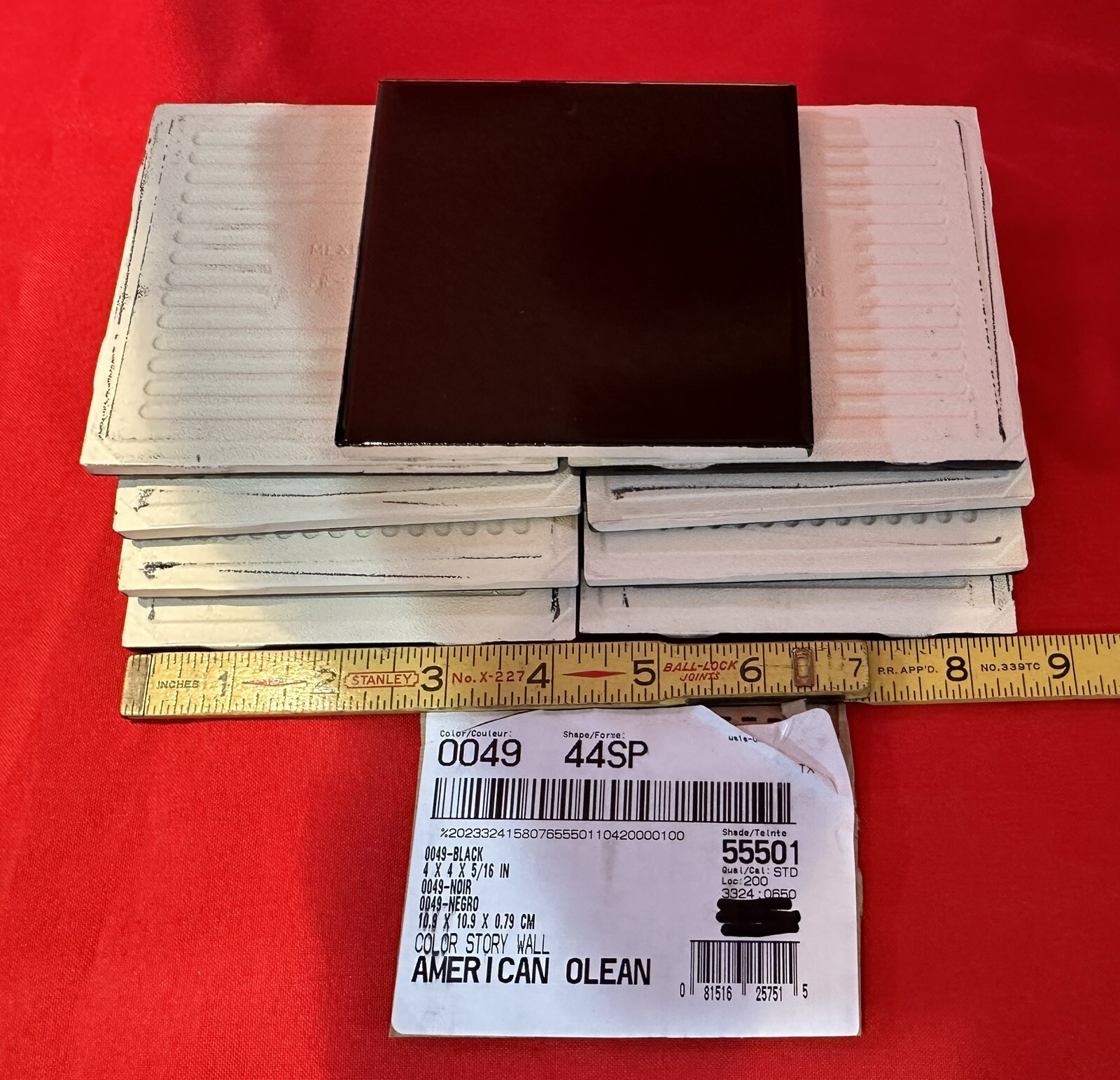 9 pcs. *Glossy Black* 4-1/4″ Ceramic Tiles by American Olean, New Stock, Mirror