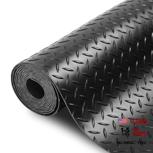 4 x 6 FT Premium Garage Floor Mat, Black Embossed Diamond 72″L x 48″W x 0.1″Th