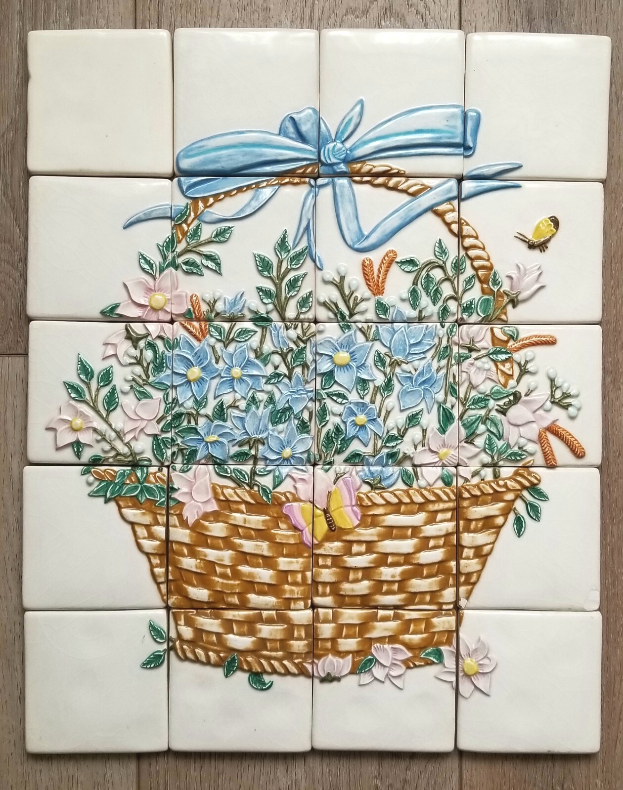 Ceramic Backsplash Tile Mural 3D HAND MADE Flower Basket Kitchen or Wall Install