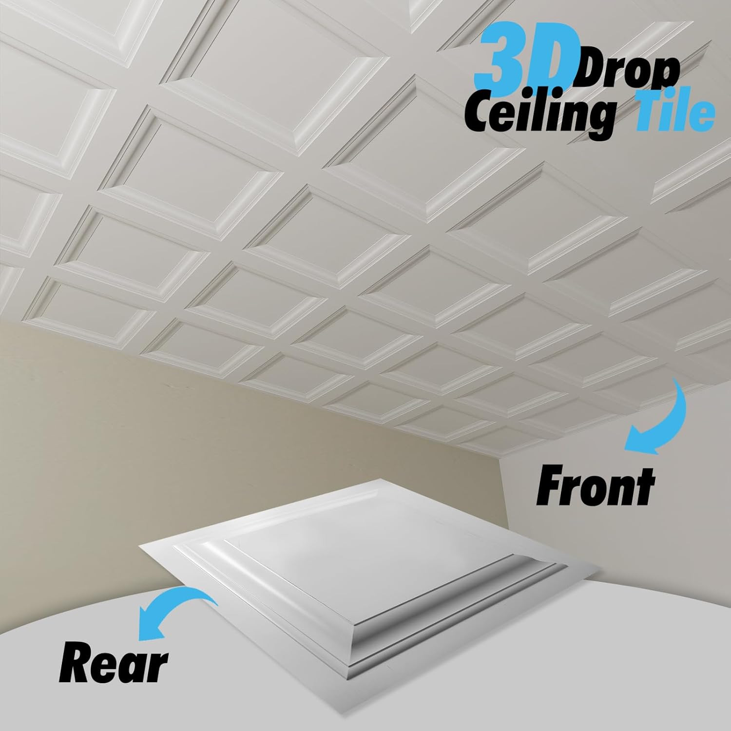 12-Pack 2×2 Ft White PVC Drop Ceiling Tiles for 15/16″ Grid System
