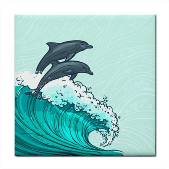 Ocean Wave Ceramic Tile Set of 4 Dolphins Art Home Decorative Backsplash Tiles