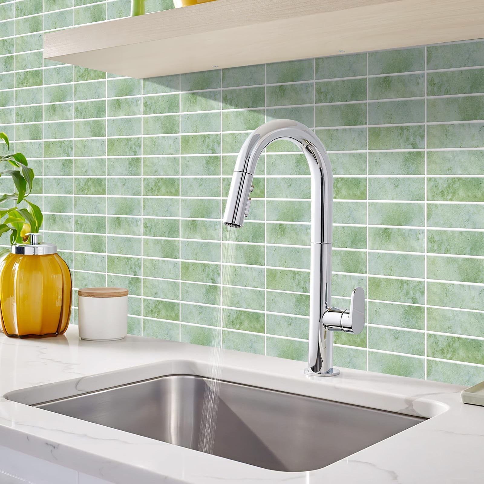 Green Peel and Stick Backsplach Tile, 12″x12″ Back Splash Stick on Tiles for …