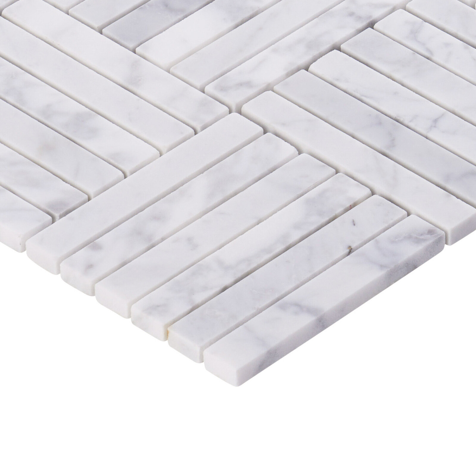 White Calacatta Marble Stone Basketweave Parquet Mosaic Tile Kitchen Backsplash