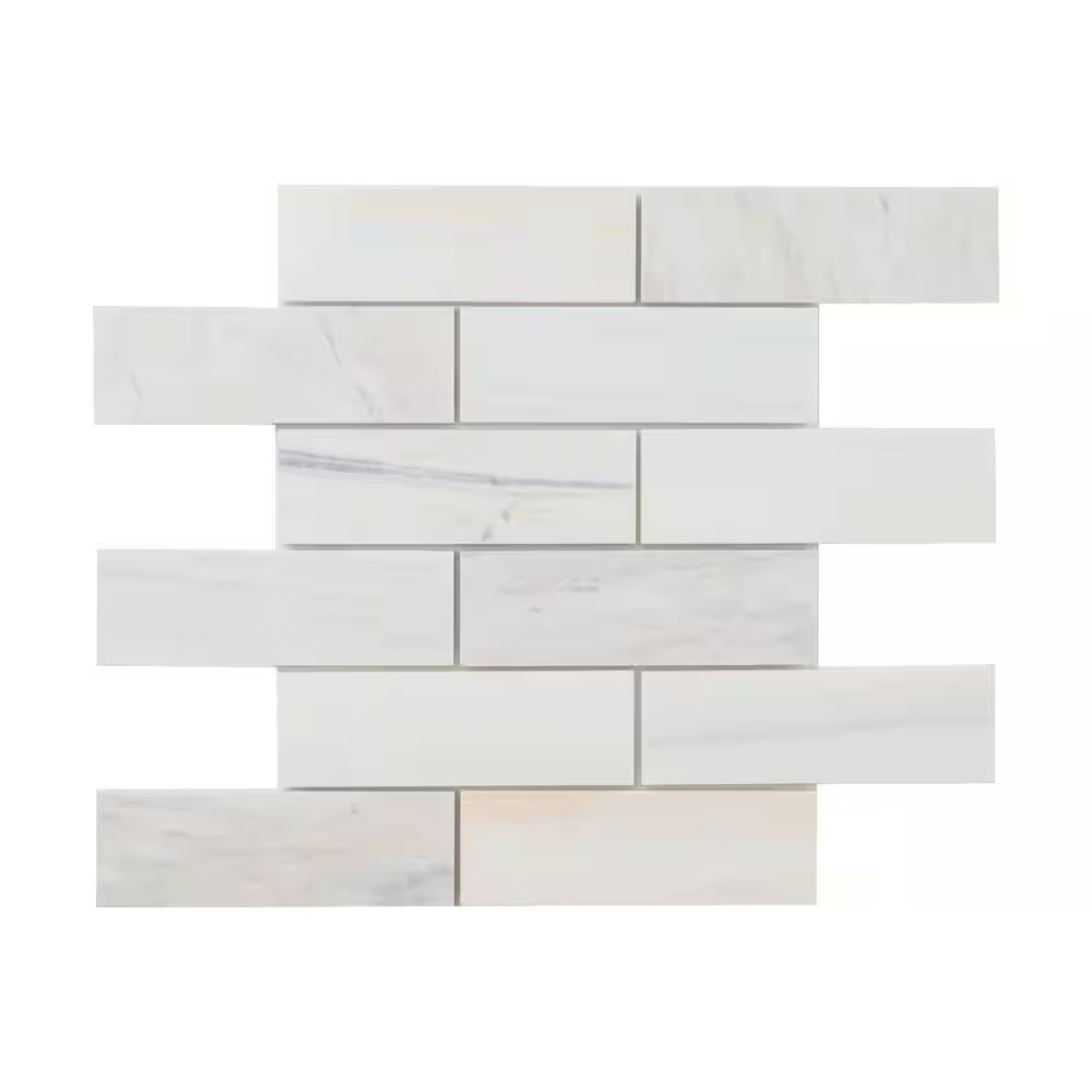 Angora Subway 12 In. X 12 In. X 0.38 In. Polished Marble Mesh-Mounted Mosaic Flo