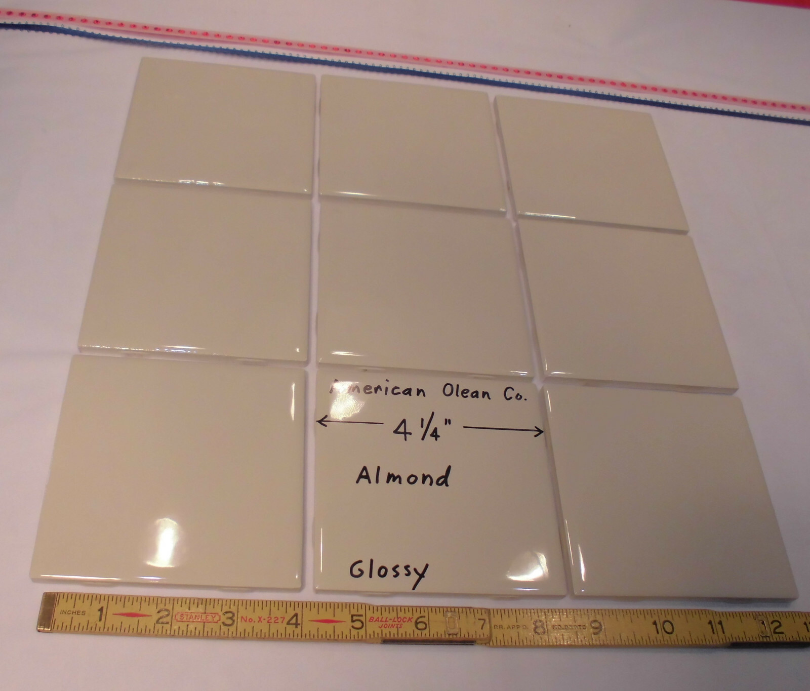 9 pcs. Glossy *Almond* 4-1/4″ Ceramic Tiles by American Olean Co. New Stock