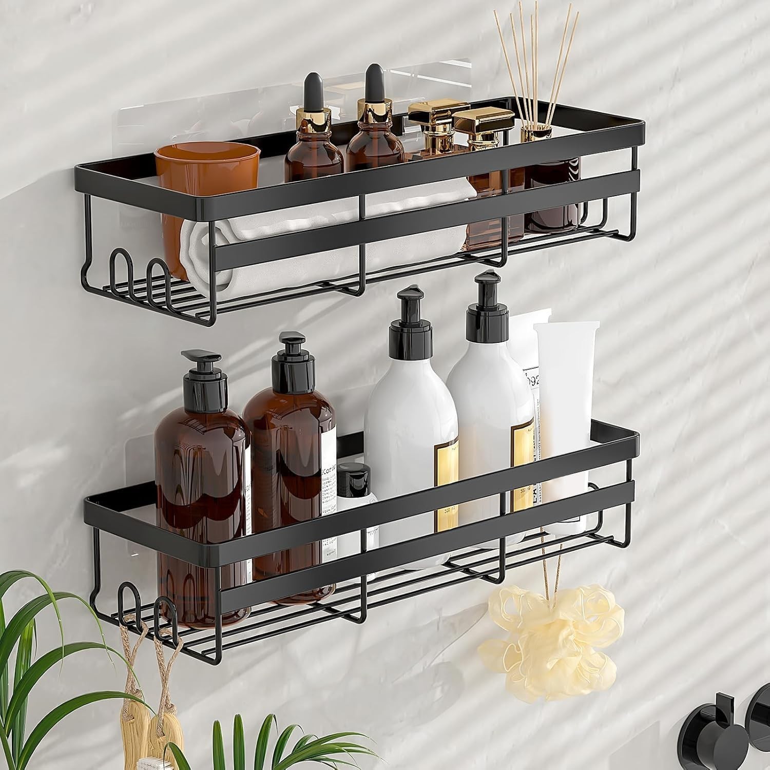4 Pack Shower Caddies – Adhesive Hanging Shelves, No Drill Bathroom Organizers &