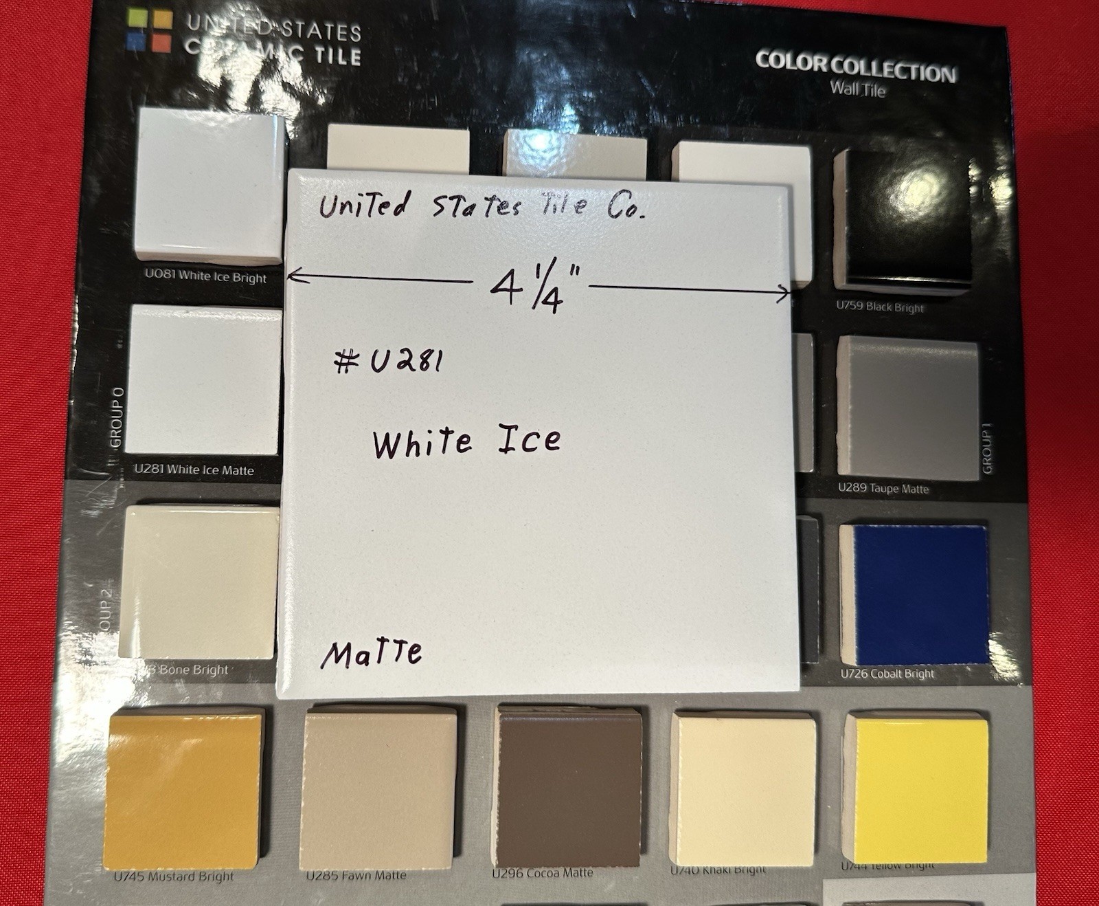 1 pc. White Ice: 4-1/4″ Matte Ceramic Tile by United States Tile Co. #U281, NEW