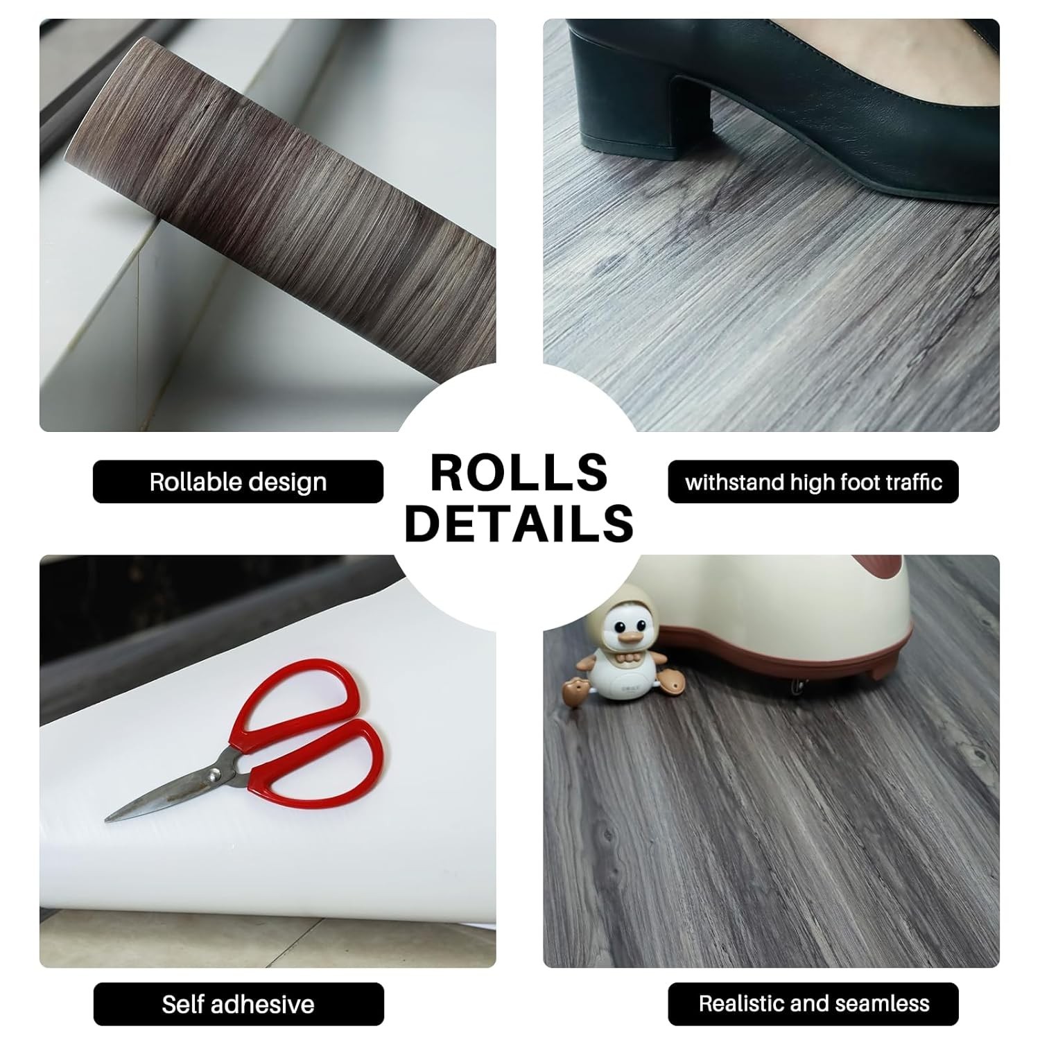 Versatile Wood Grain Peel & Stick Flooring – Durable 11.8” x 9.83 Feet Roll
