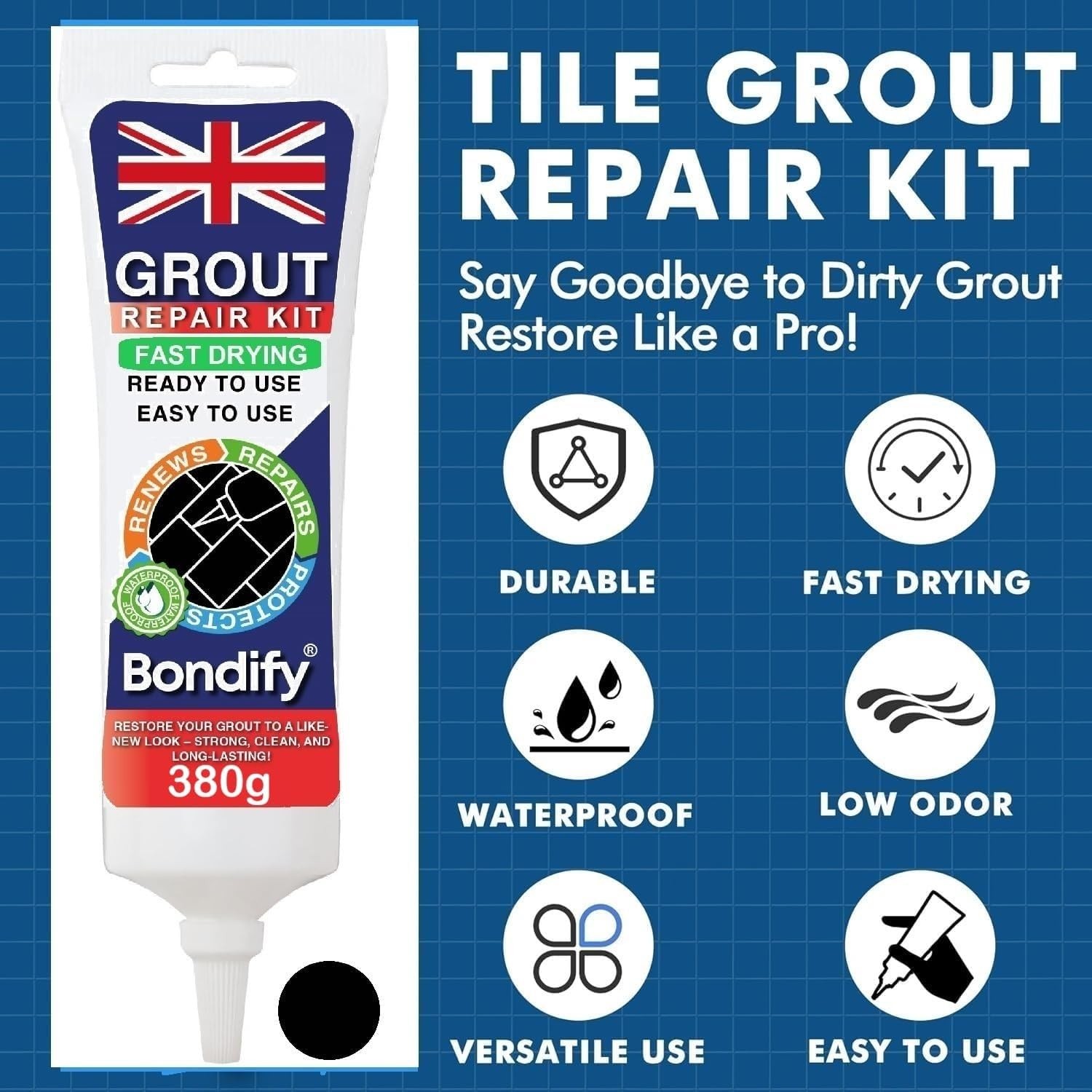 Waterproof Black Grout Reviver Ready Mixed, 2PCs 13.4oz/380g FAST DRYING, EXT…