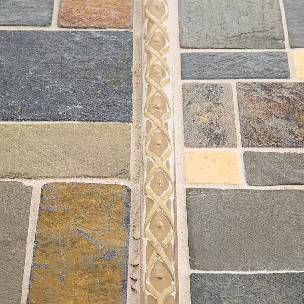 Rust Block Medley Multi-Color 11.75 In. X 11.75 In. Slate Wall and Floor Mosaic