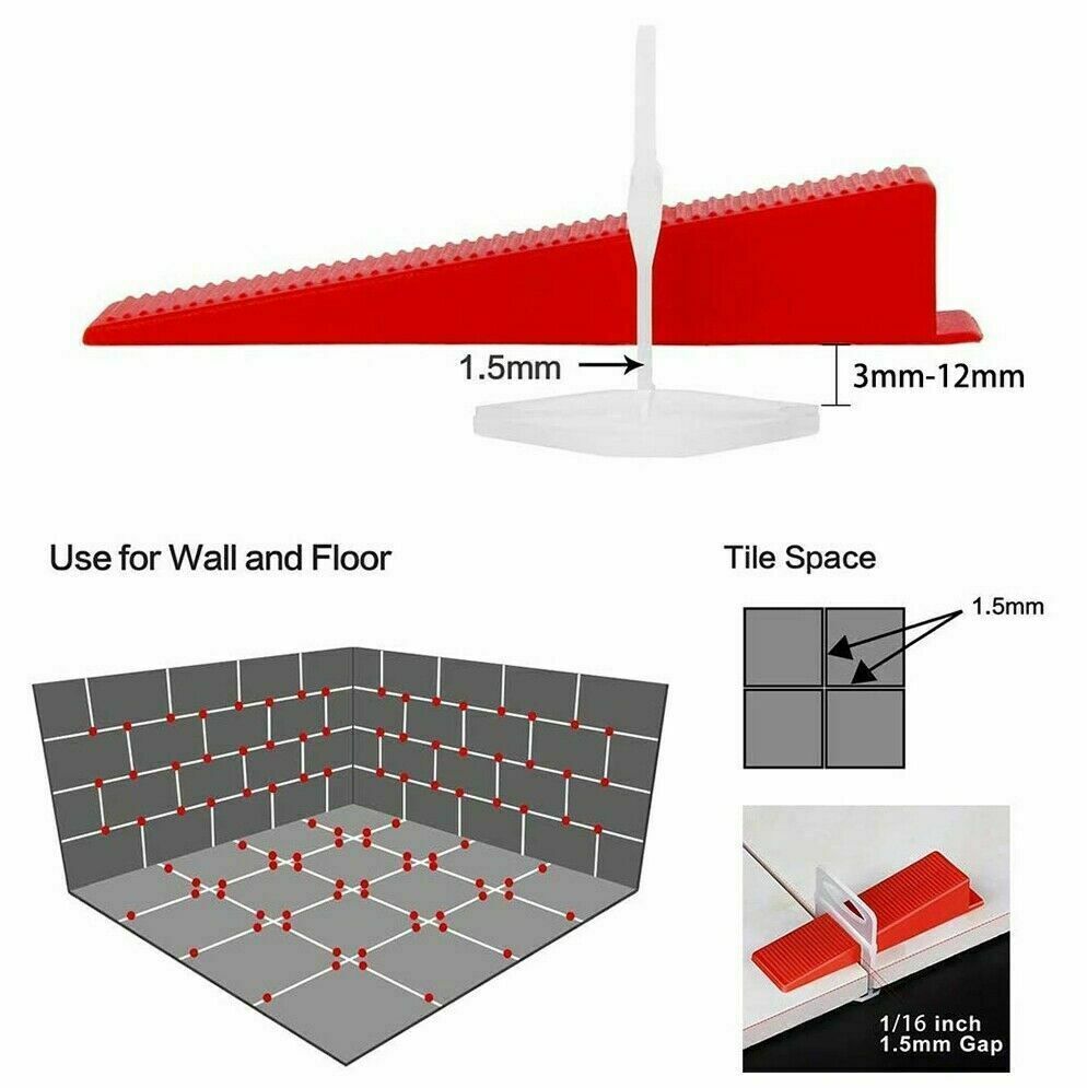 500PCS 1/8″ 3mm Clips Tile Leveling System Set Floor Wall Spacer Tiling Tool Kit