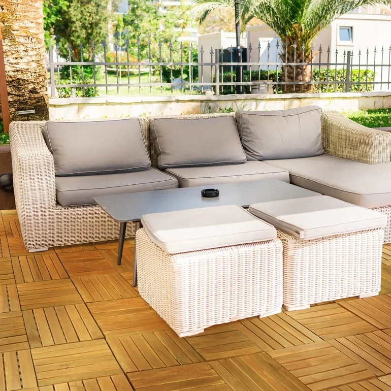 Solid Wood Deck Tiles 6 Slat – SET 9 Pcs – 12”x12”