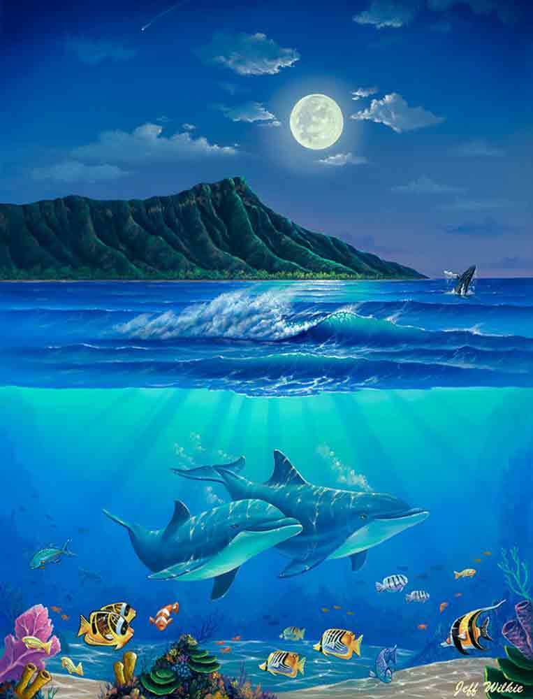 Diamondhead Dolphins Accent & Decor Tile Jeff Wilkie Tropical Art POV-JWA008AT