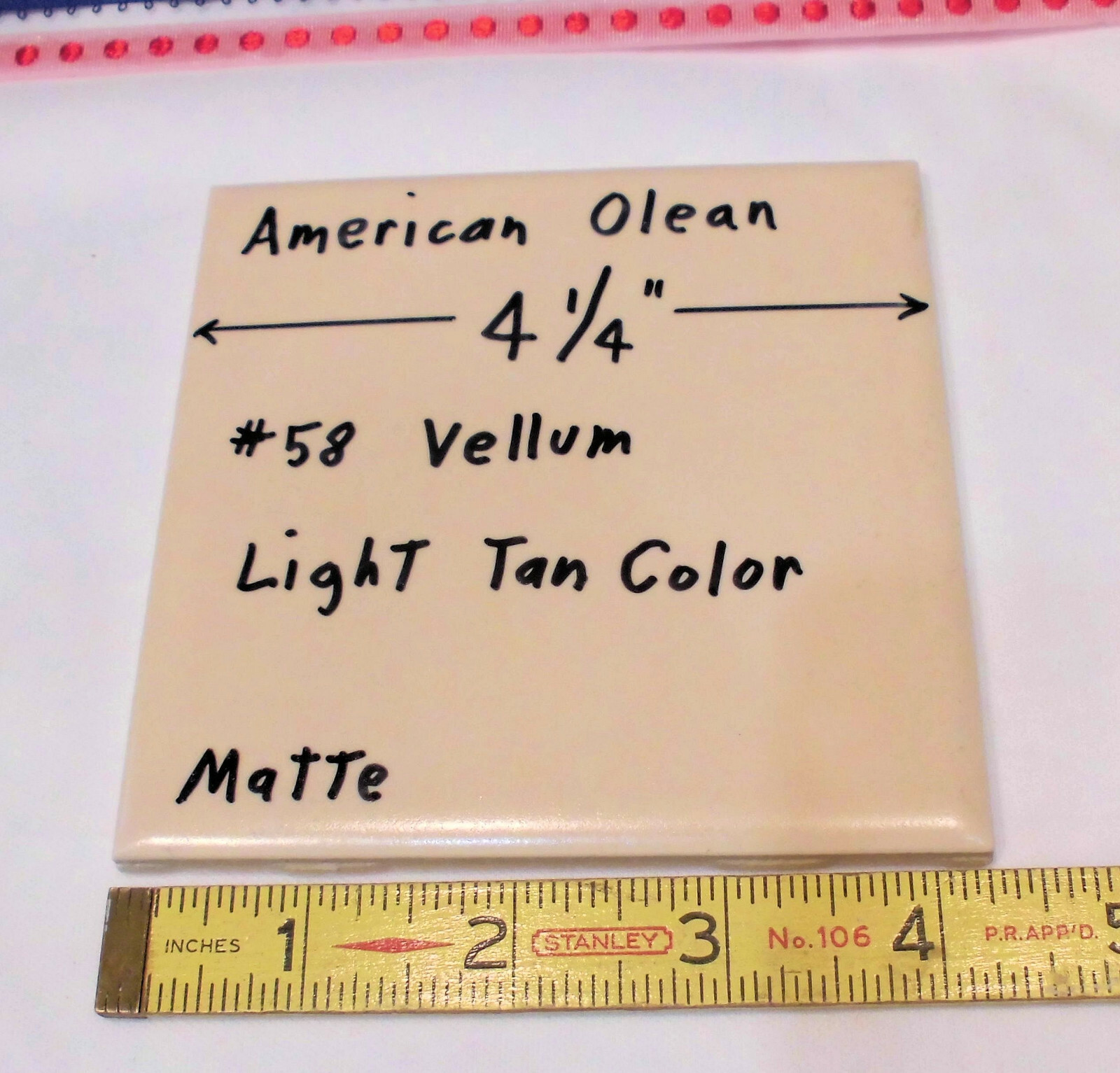 1 pc. Vintage Ceramic Tile *Matte Vellum* by American Olean Co. 4-1/4″ Light Tan