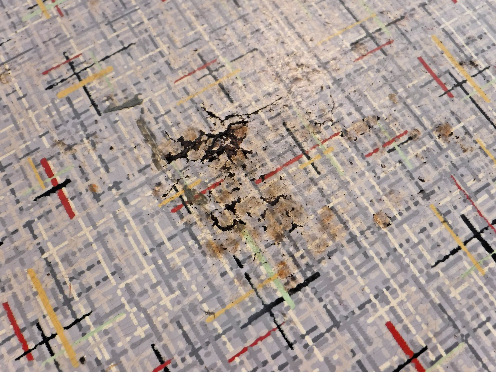 VTG~LINOLEUM FLOORING~LARGE PIECE~75″X85″~1950-60~MOVIE SET~MCM~GRAY GRID A